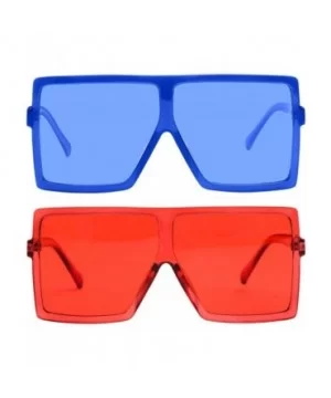 Square Oversized Sunglasses for Women Men Flat Top Fashion Shades - 2pcs-navy Blue +Deep Red - CM190DZXAIY $8.15 Rimless