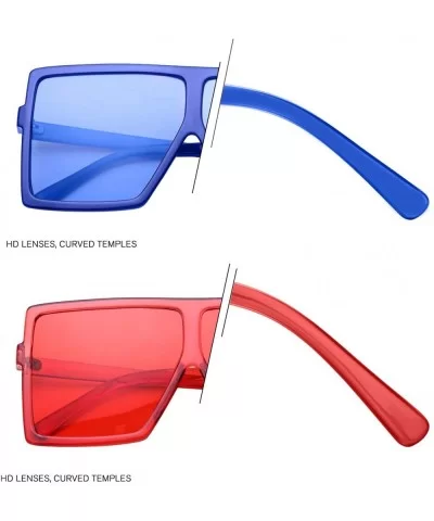 Square Oversized Sunglasses for Women Men Flat Top Fashion Shades - 2pcs-navy Blue +Deep Red - CM190DZXAIY $8.15 Rimless