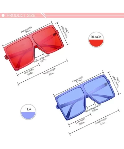 Square Oversized Sunglasses for Women Men Flat Top Fashion Shades - 2pcs-navy Blue +Deep Red - CM190DZXAIY $8.15 Rimless