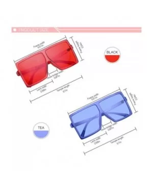 Square Oversized Sunglasses for Women Men Flat Top Fashion Shades - 2pcs-navy Blue +Deep Red - CM190DZXAIY $8.15 Rimless