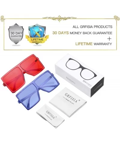 Square Oversized Sunglasses for Women Men Flat Top Fashion Shades - 2pcs-navy Blue +Deep Red - CM190DZXAIY $8.15 Rimless