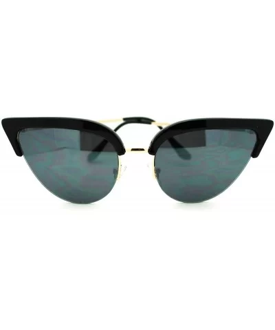 Womens Mod Half Rim Cat Eye 20s Retro Fashion Goth Sunglasses - Black Gold - CQ11GT4DF69 $5.10 Oval