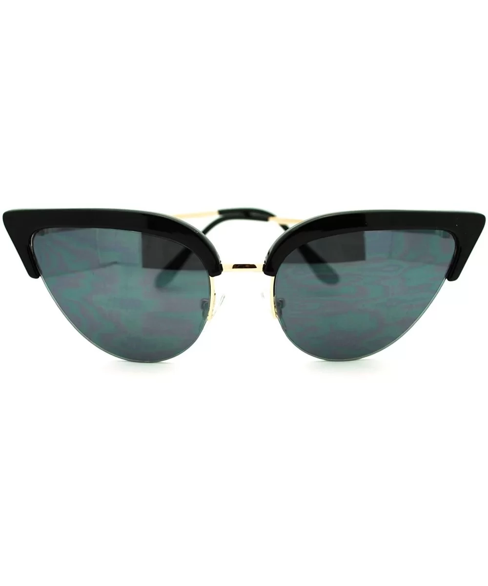 Womens Mod Half Rim Cat Eye 20s Retro Fashion Goth Sunglasses - Black Gold - CQ11GT4DF69 $5.10 Oval