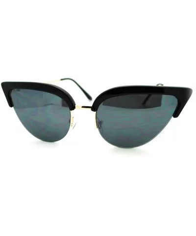 Womens Mod Half Rim Cat Eye 20s Retro Fashion Goth Sunglasses - Black Gold - CQ11GT4DF69 $5.10 Oval