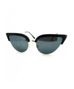 Womens Mod Half Rim Cat Eye 20s Retro Fashion Goth Sunglasses - Black Gold - CQ11GT4DF69 $5.10 Oval