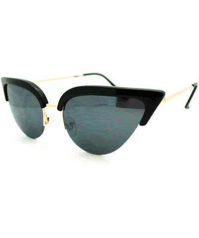 Womens Mod Half Rim Cat Eye 20s Retro Fashion Goth Sunglasses - Black Gold - CQ11GT4DF69 $5.10 Oval