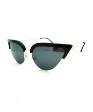 Womens Mod Half Rim Cat Eye 20s Retro Fashion Goth Sunglasses - Black Gold - CQ11GT4DF69 $5.10 Oval