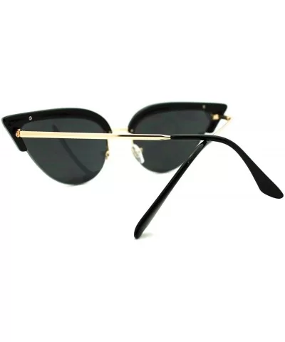 Womens Mod Half Rim Cat Eye 20s Retro Fashion Goth Sunglasses - Black Gold - CQ11GT4DF69 $5.10 Oval