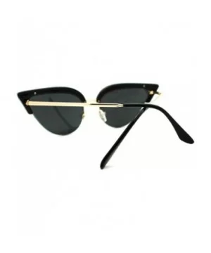 Womens Mod Half Rim Cat Eye 20s Retro Fashion Goth Sunglasses - Black Gold - CQ11GT4DF69 $5.10 Oval