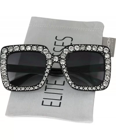 Oversized Square Frame Bling Rhinestone Crystal Brand Designer Sunglasses For Women 2018 - Black - C918C5MHYLR $7.98 Oversized