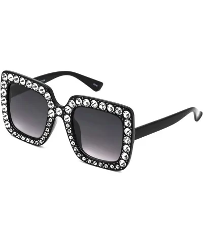 Oversized Square Frame Bling Rhinestone Crystal Brand Designer Sunglasses For Women 2018 - Black - C918C5MHYLR $7.98 Oversized