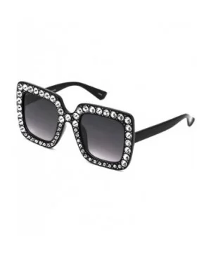 Oversized Square Frame Bling Rhinestone Crystal Brand Designer Sunglasses For Women 2018 - Black - C918C5MHYLR $7.98 Oversized