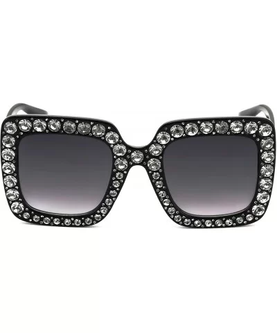 Oversized Square Frame Bling Rhinestone Crystal Brand Designer Sunglasses For Women 2018 - Black - C918C5MHYLR $7.98 Oversized