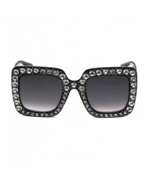 Oversized Square Frame Bling Rhinestone Crystal Brand Designer Sunglasses For Women 2018 - Black - C918C5MHYLR $7.98 Oversized