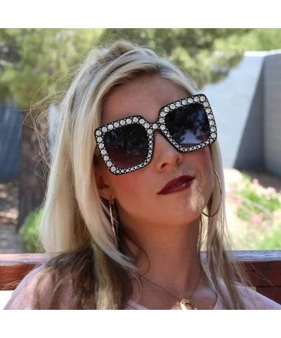 Oversized Square Frame Bling Rhinestone Crystal Brand Designer Sunglasses For Women 2018 - Black - C918C5MHYLR $7.98 Oversized