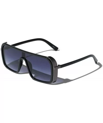 Oversized Luxury Square Shield One Piece Lens Aviator Sunglasses - Black & Gunmetal Frame - CO194O323KR $8.45 Shield