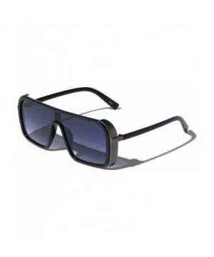 Oversized Luxury Square Shield One Piece Lens Aviator Sunglasses - Black & Gunmetal Frame - CO194O323KR $8.45 Shield