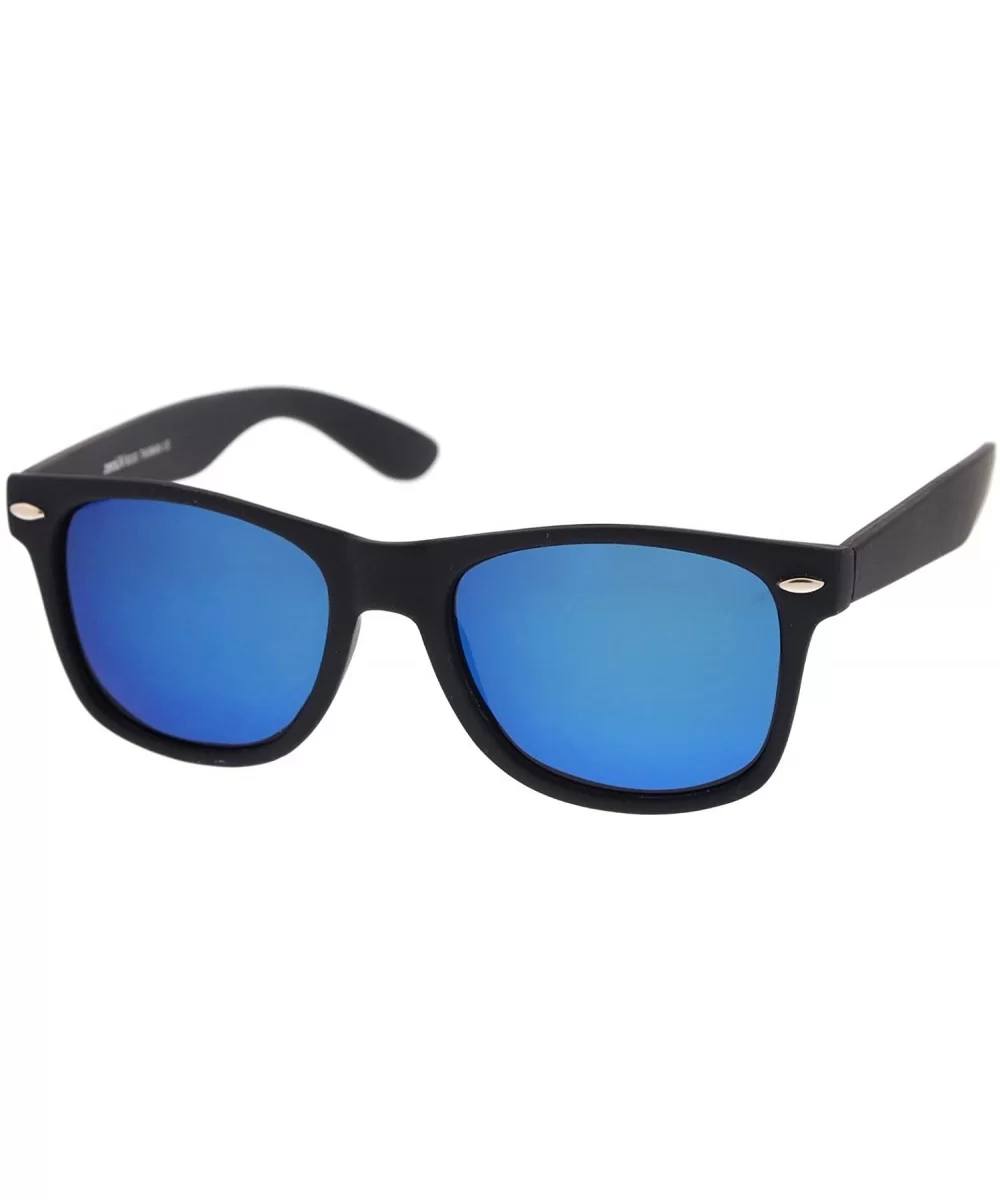 Matte Finish Reflective Color Mirror Lens Large Square Horn Rimmed Sunglasses 55mm - C312N4WWYHL $8.42 Aviator