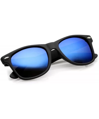 Matte Finish Reflective Color Mirror Lens Large Square Horn Rimmed Sunglasses 55mm - C312N4WWYHL $8.42 Aviator