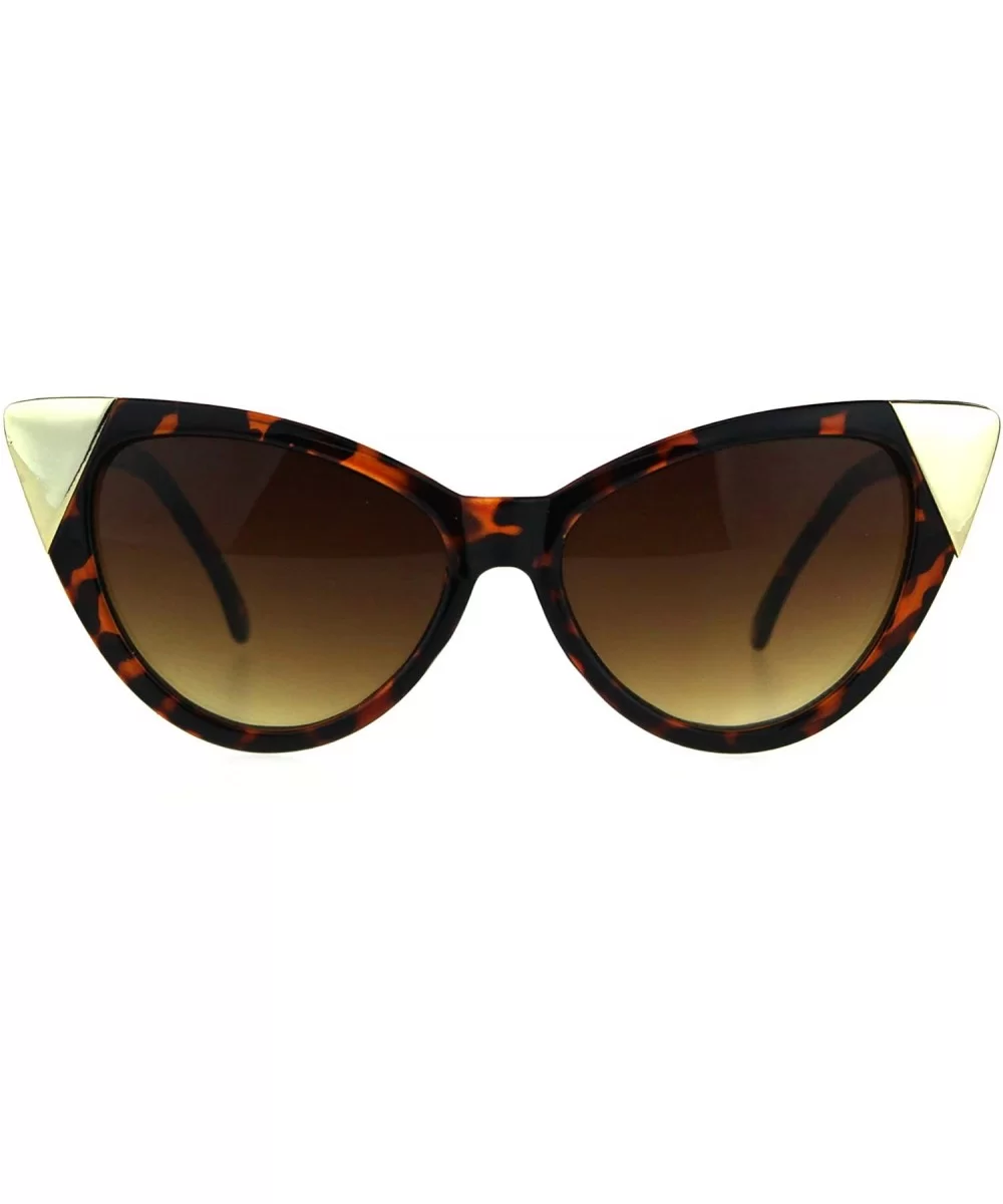 Womens Goth Metal Horn Cat Eye Mod Diva Sunglasses - Tortoise Brown - CD189LIX7X3 $10.73 Oval