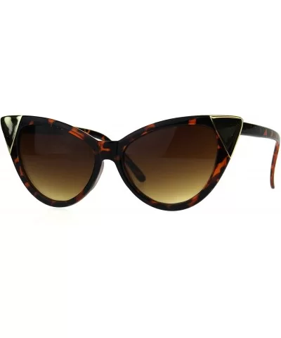 Womens Goth Metal Horn Cat Eye Mod Diva Sunglasses - Tortoise Brown - CD189LIX7X3 $10.73 Oval