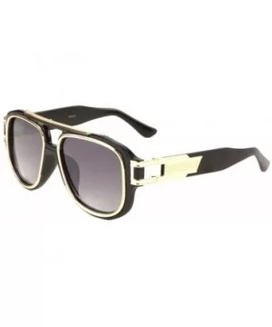 Thick Plastic Frame Lens Rim Temple Cut Aviator Sunglasses - Black Gold - C71983H7S53 $10.23 Aviator