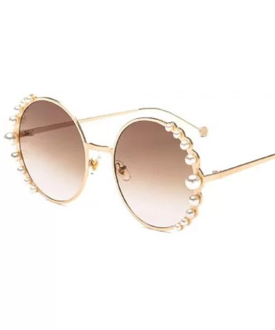 Pearl Luxury Metal Frame Circle Mirrored Women Sunglasses - G - CS18RWHHE9S $5.18 Semi-rimless