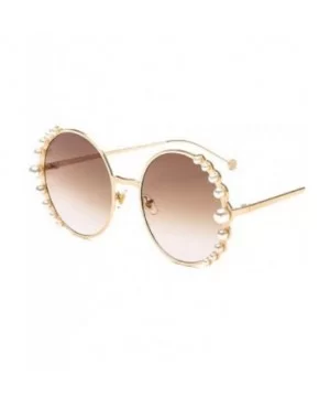 Pearl Luxury Metal Frame Circle Mirrored Women Sunglasses - G - CS18RWHHE9S $5.18 Semi-rimless