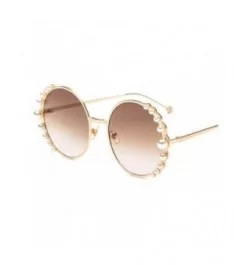 Pearl Luxury Metal Frame Circle Mirrored Women Sunglasses - G - CS18RWHHE9S $5.18 Semi-rimless