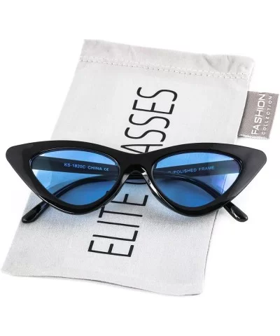 Cat Eye Sunglasses Clout Goggle Sexy Women Exaggerated Slim Frame Colorful Tinted Lens - Black Blue - C1189RLQQ2D $6.05 Goggle