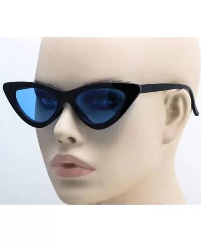 Cat Eye Sunglasses Clout Goggle Sexy Women Exaggerated Slim Frame Colorful Tinted Lens - Black Blue - C1189RLQQ2D $6.05 Goggle