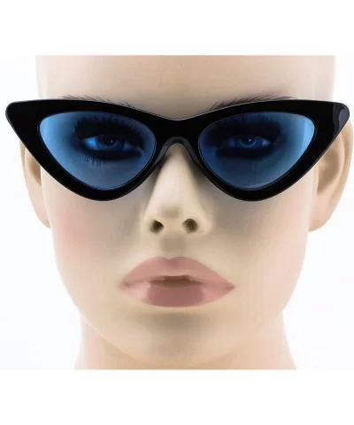 Cat Eye Sunglasses Clout Goggle Sexy Women Exaggerated Slim Frame Colorful Tinted Lens - Black Blue - C1189RLQQ2D $6.05 Goggle