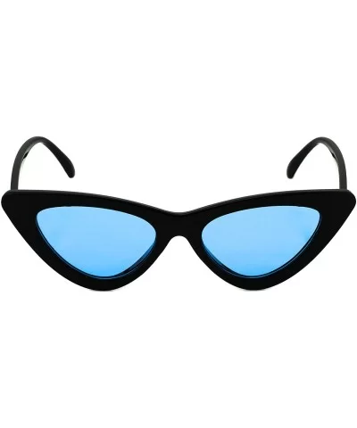 Cat Eye Sunglasses Clout Goggle Sexy Women Exaggerated Slim Frame Colorful Tinted Lens - Black Blue - C1189RLQQ2D $6.05 Goggle