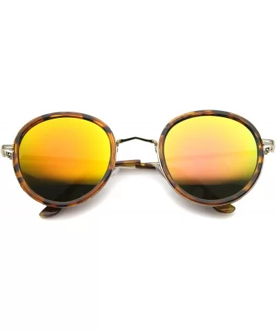 Classic Dapper Side Cover Colored Mirror Lens Round Sunglasses 52mm - Tortoise-gold / Orange Mirror - CB12I21RLK7 $7.33 Round