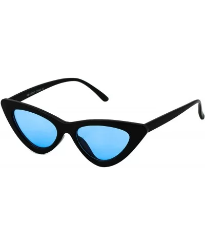 Cat Eye Sunglasses Clout Goggle Sexy Women Exaggerated Slim Frame Colorful Tinted Lens - Black Blue - C1189RLQQ2D $6.05 Goggle