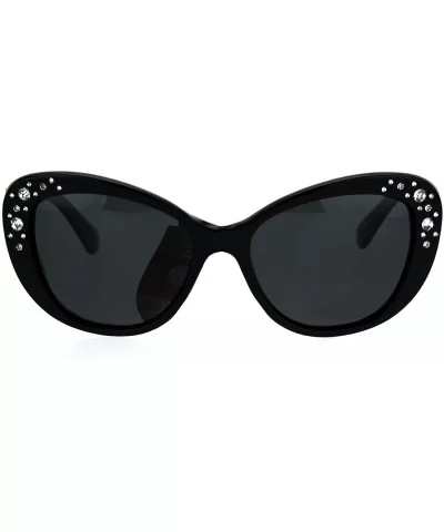 Antiglare Polarized Rhinestone Bling Thick Plastic Cat Eye Diva Sunglasses - All Black - CD183SEZHML $10.61 Cat Eye