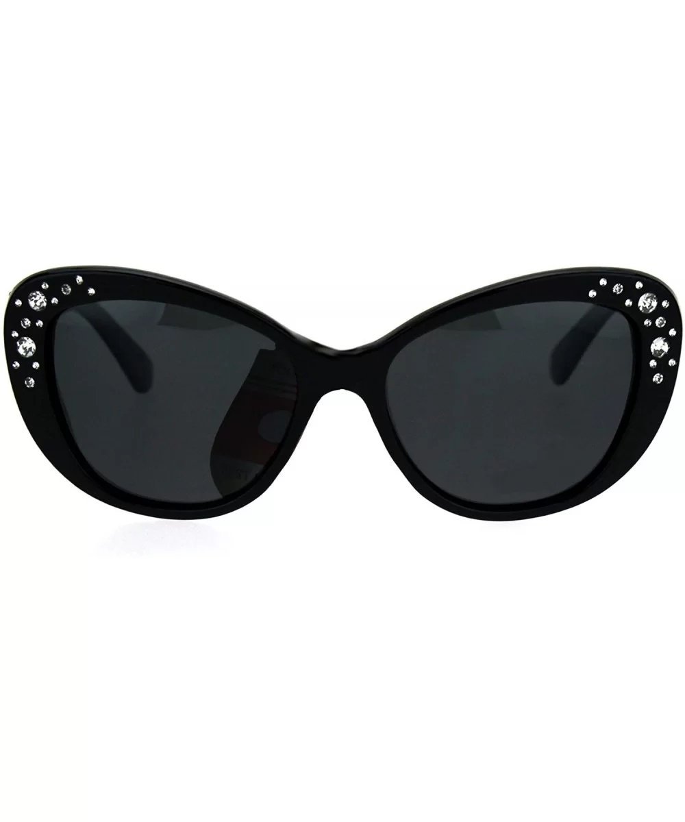 Antiglare Polarized Rhinestone Bling Thick Plastic Cat Eye Diva Sunglasses - All Black - CD183SEZHML $10.61 Cat Eye