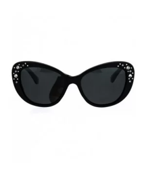 Antiglare Polarized Rhinestone Bling Thick Plastic Cat Eye Diva Sunglasses - All Black - CD183SEZHML $10.61 Cat Eye