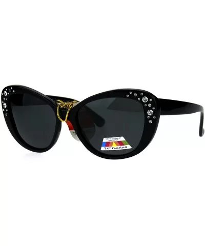 Antiglare Polarized Rhinestone Bling Thick Plastic Cat Eye Diva Sunglasses - All Black - CD183SEZHML $10.61 Cat Eye