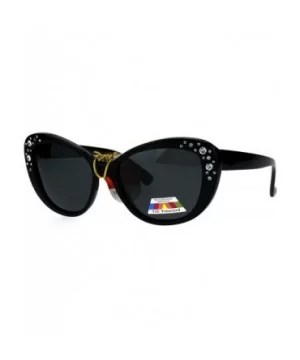 Antiglare Polarized Rhinestone Bling Thick Plastic Cat Eye Diva Sunglasses - All Black - CD183SEZHML $10.61 Cat Eye