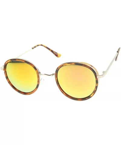 Classic Dapper Side Cover Colored Mirror Lens Round Sunglasses 52mm - Tortoise-gold / Orange Mirror - CB12I21RLK7 $7.33 Round