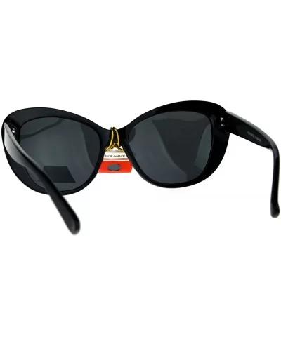 Antiglare Polarized Rhinestone Bling Thick Plastic Cat Eye Diva Sunglasses - All Black - CD183SEZHML $10.61 Cat Eye