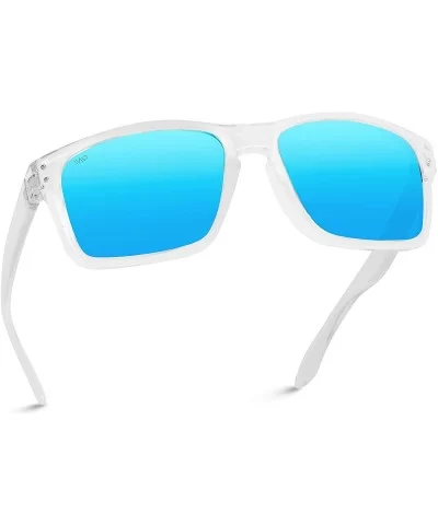 Premium Polarized Mirror Lens Classic Square Style Sunglasses - Clear Frame / Mirror Blue Lens - C618N0XUEAR $12.53 Rimless