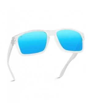 Premium Polarized Mirror Lens Classic Square Style Sunglasses - Clear Frame / Mirror Blue Lens - C618N0XUEAR $12.53 Rimless