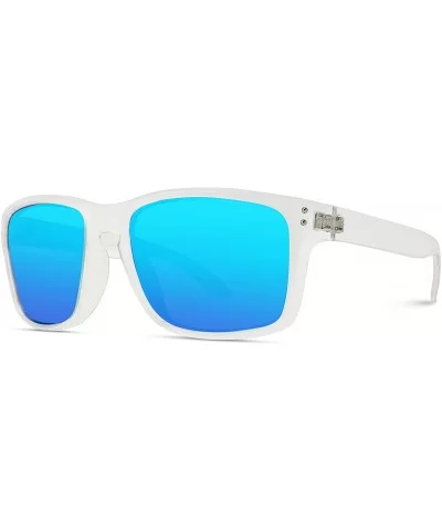 Premium Polarized Mirror Lens Classic Square Style Sunglasses - Clear Frame / Mirror Blue Lens - C618N0XUEAR $12.53 Rimless