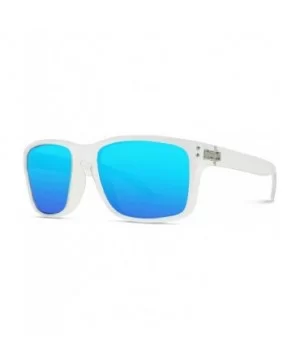 Premium Polarized Mirror Lens Classic Square Style Sunglasses - Clear Frame / Mirror Blue Lens - C618N0XUEAR $12.53 Rimless