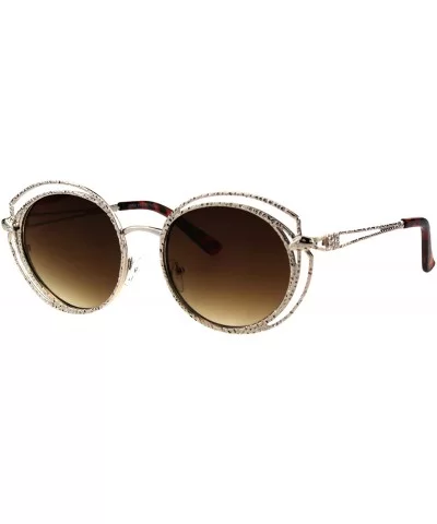 Womens Sunglasses Round Oval Textured Double Metal Frame UV 400 - Gold (Brown) - CI18GYCL5WA $7.21 Oval