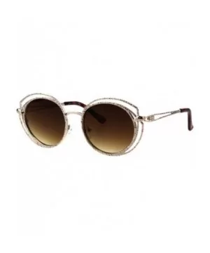 Womens Sunglasses Round Oval Textured Double Metal Frame UV 400 - Gold (Brown) - CI18GYCL5WA $7.21 Oval