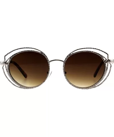 Womens Sunglasses Round Oval Textured Double Metal Frame UV 400 - Gold (Brown) - CI18GYCL5WA $7.21 Oval