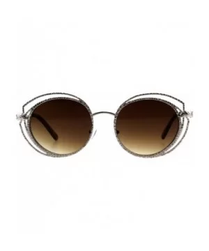 Womens Sunglasses Round Oval Textured Double Metal Frame UV 400 - Gold (Brown) - CI18GYCL5WA $7.21 Oval